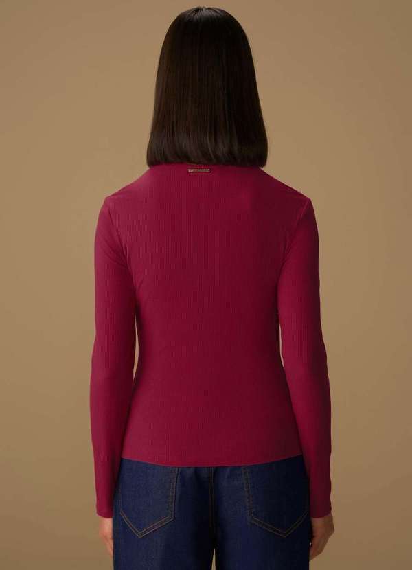 Maria.valentina - Blusa Maria.Valentina Ajustada Decote V Manga Longa Padrão Bordo Vermelho