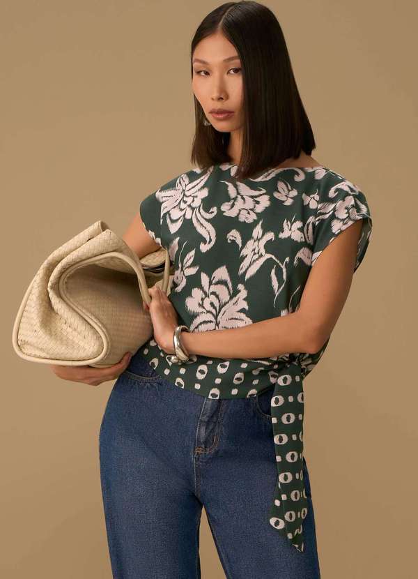 Maria.valentina - Blusa Maria.Valentina Ajustada Decote Canoa Manga Curta Cropped V Verde