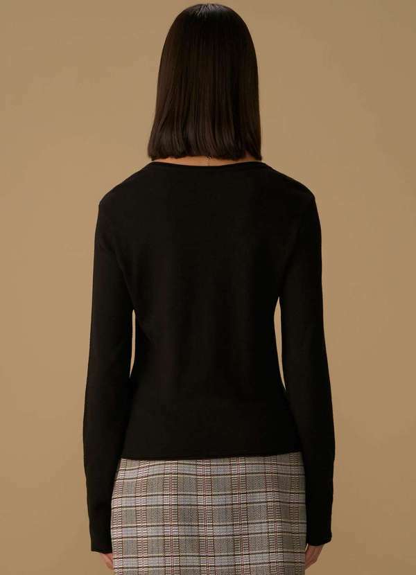 Maria.valentina - Blusa Maria.Valentina Ajustada Decote Canoa Manga Longa Padrão Pr Preto