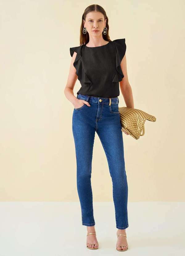 Maria.valentina - Blusa Maria.Valentina Ajustada Decote Canoa sem Alça Padrão Preto Preto