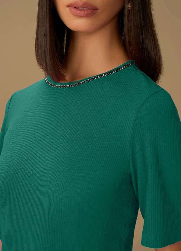 Maria.valentina - Blusa Maria.Valentina Ajustada Decote Careca Manga Curta Padrão V Verde