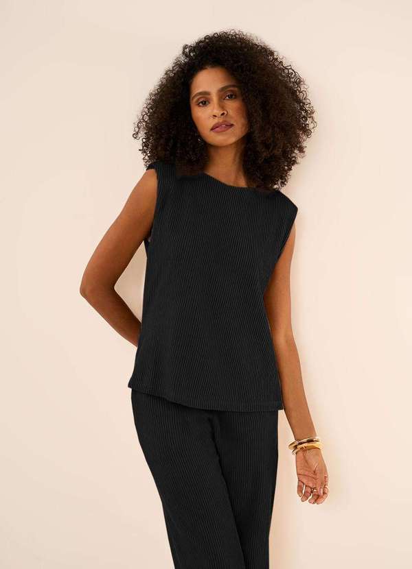 Maria.valentina - Blusa Maria.Valentina Ajustada Decote Careca sem Alça Padrão Pret Preto