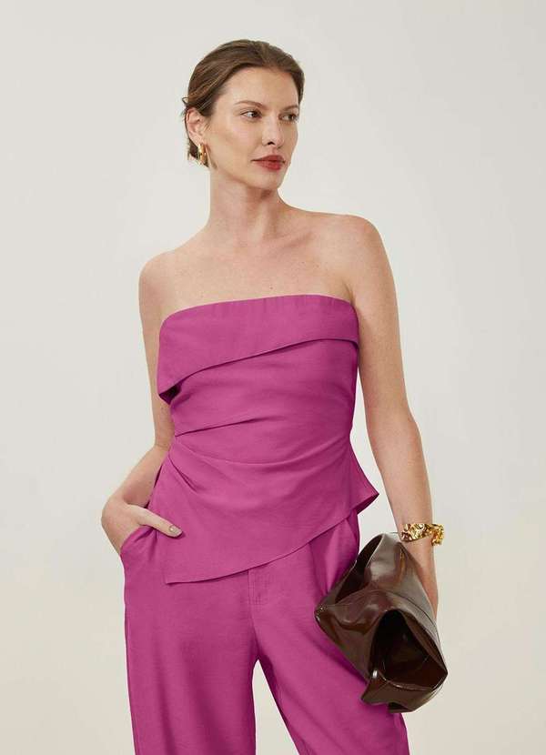 Maria.valentina - Blusa Maria.Valentina Ajustada Decote Reto sem Alça Padrão Rosa Rosa