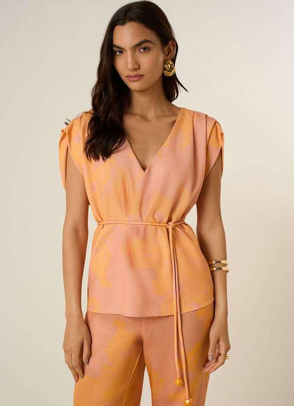 Maria.valentina - Blusa Maria.Valentina Ajustada Decote V Manga Curta Alongada Marr Marrom 2