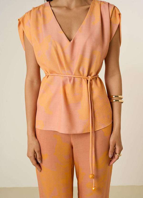 Maria.valentina - Blusa Maria.Valentina Ajustada Decote V Manga Curta Alongada Marr Marrom 3