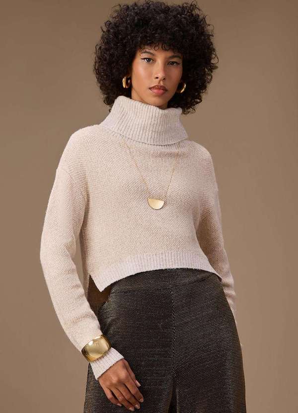 Maria.valentina - Blusa Maria.Valentina Ajustada Gola Alta Manga Longa Cropped Dour Dourado