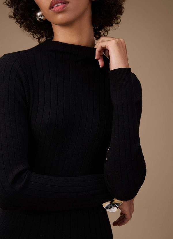 Maria.valentina - Blusa Maria.Valentina Ajustada Gola Alta Manga Longa Padrão Preto Preto 3