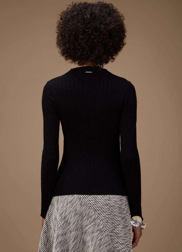 Maria.valentina - Blusa Maria.Valentina Ajustada Gola Alta Manga Longa Padrão Preto Preto 4