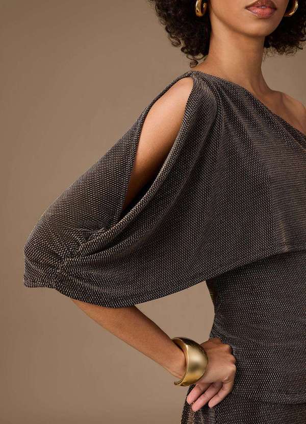 Maria.valentina - Blusa Maria.Valentina Ajustada um Ombro Só Manga Curta Padrão Dou Dourado 3