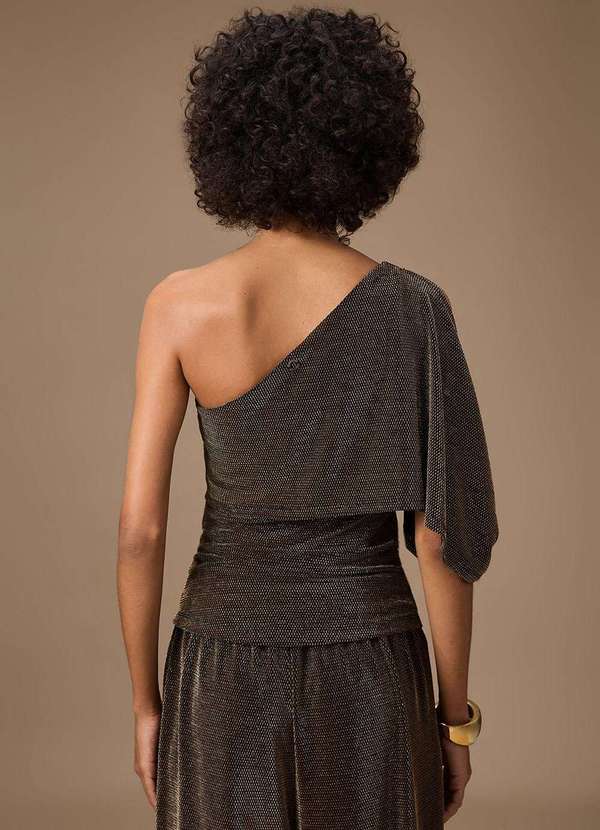 Maria.valentina - Blusa Maria.Valentina Ajustada um Ombro Só Manga Curta Padrão Dou Dourado 4