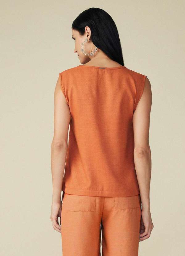 Maria.valentina - Blusa Maria.Valentina Decote Redondo Cavada Básica Laranja Laranja