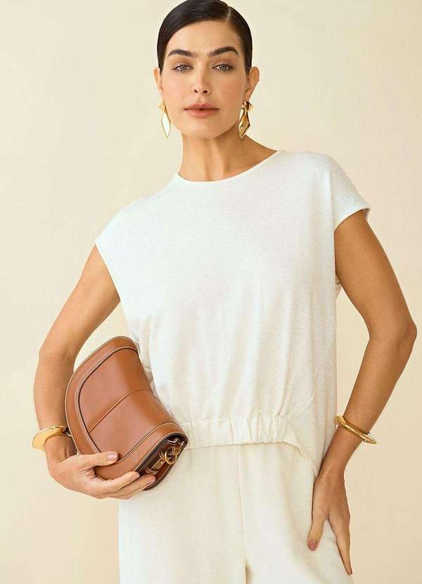 Maria.valentina - Blusa Maria.Valentina Decote Redondo sem Manga Detalhe Elástico C Nude