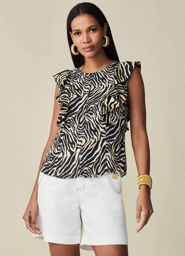 Maria.valentina - Blusa Maria.Valentina Gola Redonda Cavada com Babado Preto Preto