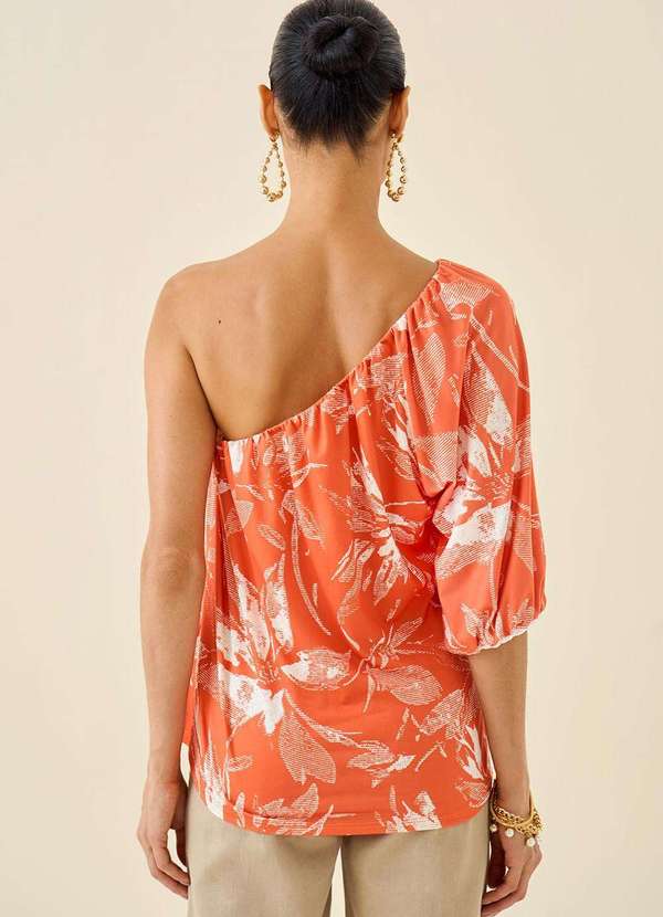 Maria.valentina - Blusa Maria.Valentina Ombro Só Manga Raglan 7/8 Estampada Laranja Laranja 4