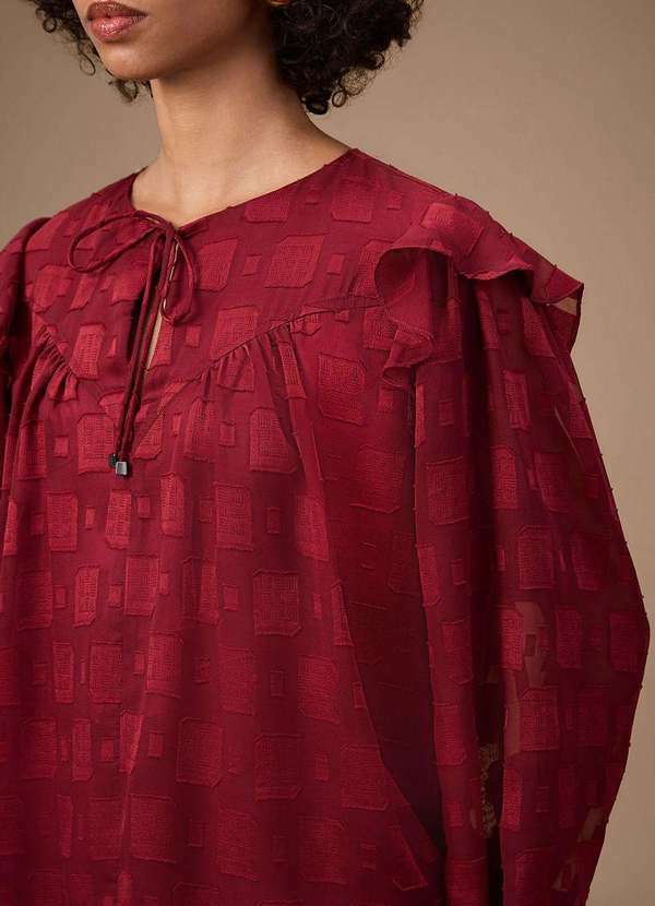 Maria.valentina - Blusa Maria.Valentina Oversized Decote Careca Manga Longa Padrão Vermelho