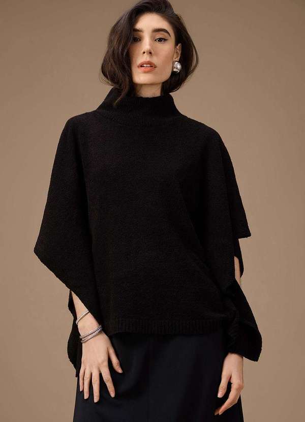 Maria.valentina - Blusa Maria.Valentina Oversized Gola Alta Manga 3 Quartos Padrão Preto