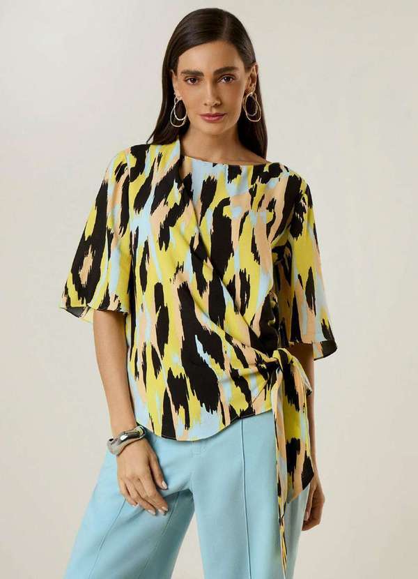 Maria.valentina - Blusa Maria.Valentina Solta Decote Canoa Manga Curta Padrão Preto Preto