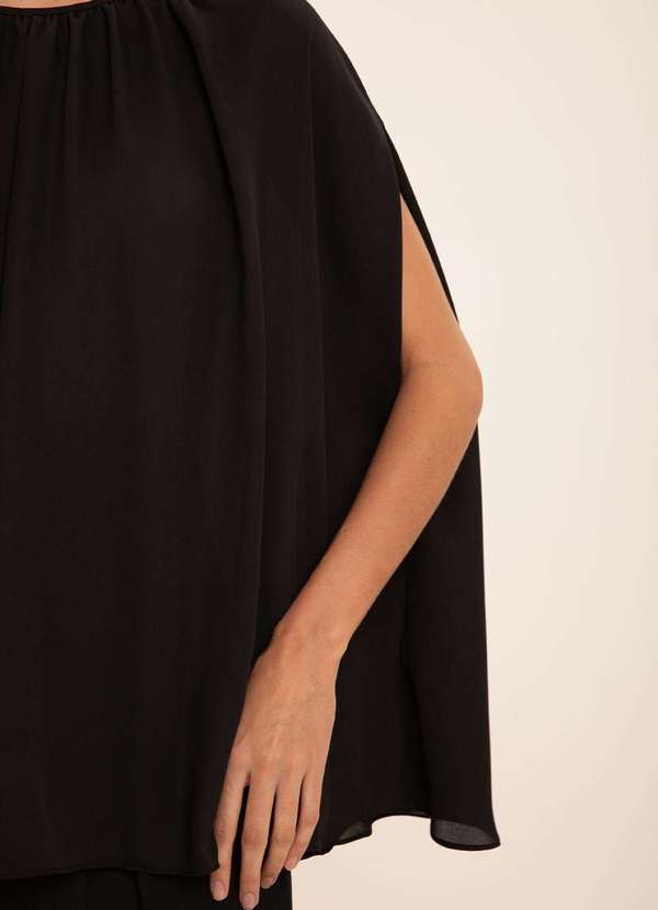 Maria.valentina - Blusa Maria.Valentina Solta Decote Canoa Manga Longa Alongada Pre Preto
