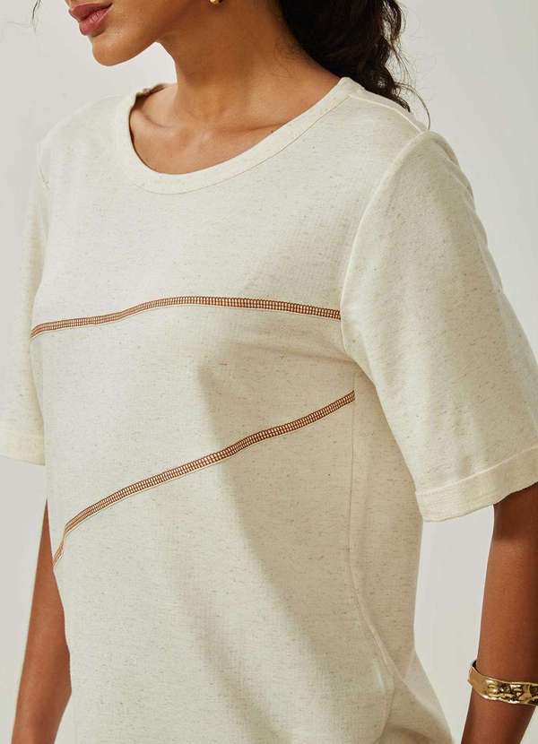 Maria.valentina - Blusa Maria.Valentina Solta Decote Careca Manga Curta Padrão Bege Bege 4