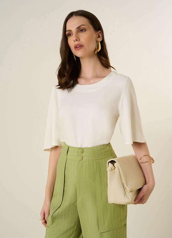 Maria.valentina - Blusa Maria.Valentina Solta Decote Careca Manga Curta Padrão Off Branco