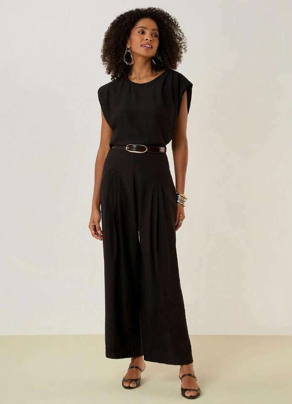 Maria.valentina - Blusa Maria.Valentina Solta Decote Careca Manga Curta Padrão Pret Preto