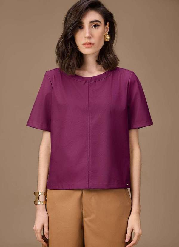 Maria.valentina - Blusa Maria.Valentina Solta Decote Careca Manga Curta Padrão Roxo Roxo 2