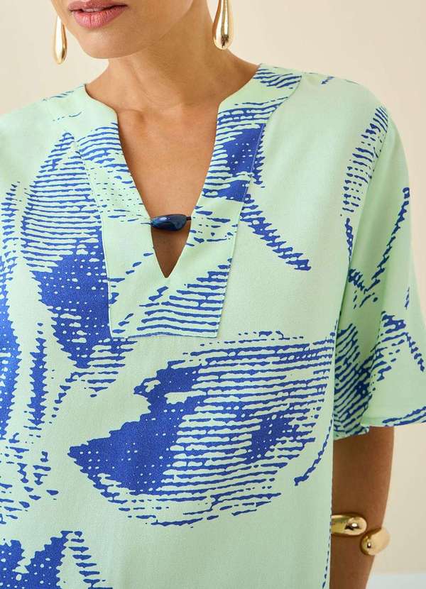 Maria.valentina - Blusa Maria.Valentina Solta Decote V Manga Curta Padrão Azul Mari Azul 3