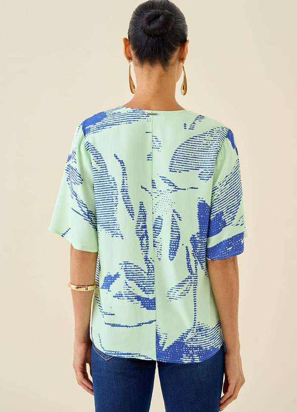 Maria.valentina - Blusa Maria.Valentina Solta Decote V Manga Curta Padrão Azul Mari Azul 4