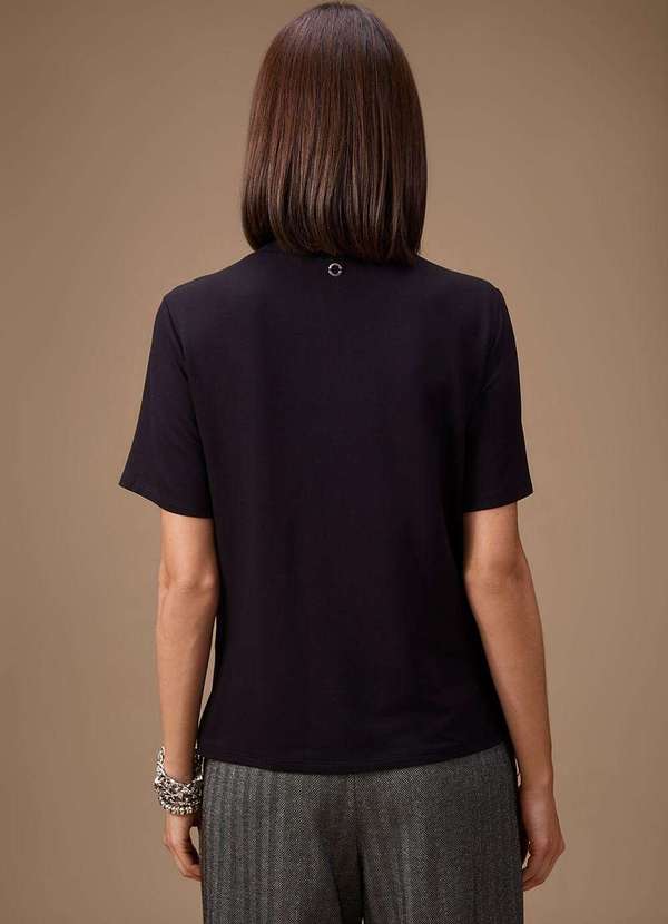 Maria.valentina - Blusa Maria.Valentina Solta Decote Careca Manga Curta Padrão Pret Preto 2