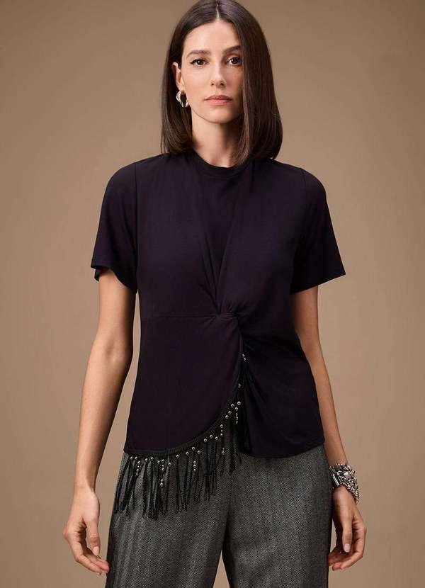 Maria.valentina - Blusa Maria.Valentina Solta Decote Careca Manga Curta Padrão Pret Preto 3