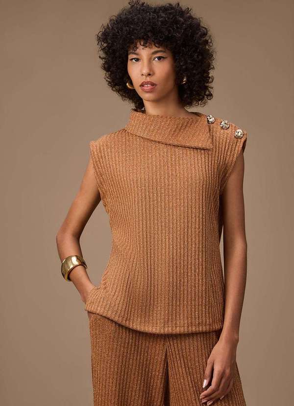 Maria.valentina - Blusa Maria.Valentina Solta Decote Canoa sem Alça Padrão Marrom Marrom