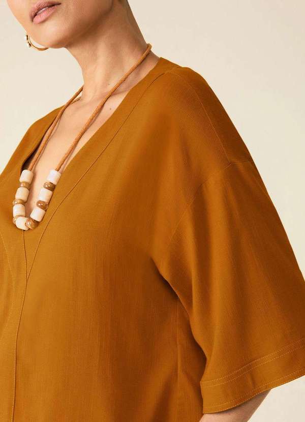 Maria.valentina - Blusa Maria.Valentina Solta Decote V Manga Curta Padrão Marrom Marrom 3