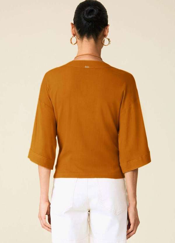 Maria.valentina - Blusa Maria.Valentina Solta Decote V Manga Curta Padrão Marrom Marrom 4