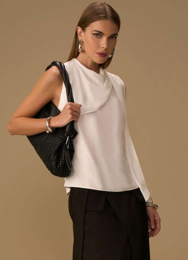 Maria.valentina - Blusa Maria.Valentina Solta Decote Careca sem Alça Padrão Off Whi Branco