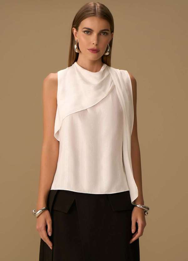 Maria.valentina - Blusa Maria.Valentina Solta Decote Careca sem Alça Padrão Off Whi Branco 2