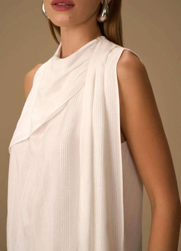 Maria.valentina - Blusa Maria.Valentina Solta Decote Careca sem Alça Padrão Off Whi Branco 3