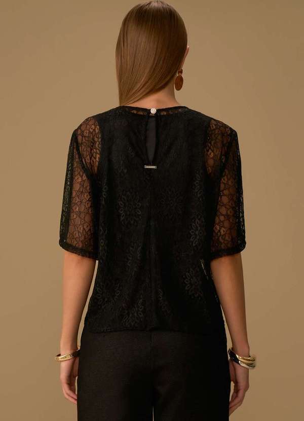 Maria.valentina - Blusa Maria.Valentina Solta Decote Careca Manga Curta Padrão Pret Preto