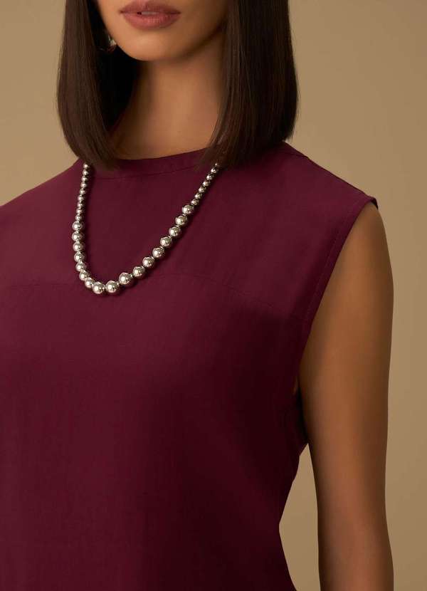 Maria.valentina - Blusa Maria.Valentina Solta Decote Careca Manga Curta Alongada Ro Roxo