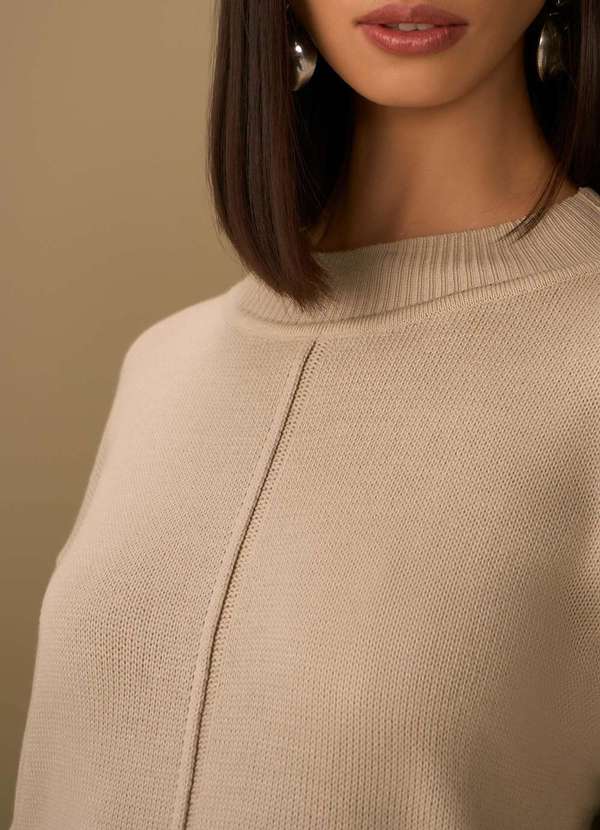 Maria.valentina - Blusa Maria.Valentina Solta Gola Alta Manga Longa Padrão Bege Bege 3