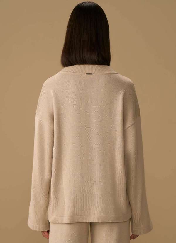 Maria.valentina - Blusa Maria.Valentina Solta Gola Alta Manga Longa Padrão Bege Bege 4