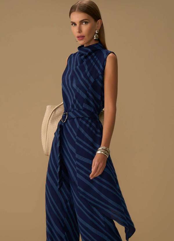 Maria.valentina - Blusa Maria.Valentina Solta Gola Alta sem Alça Alongada Azul Azul