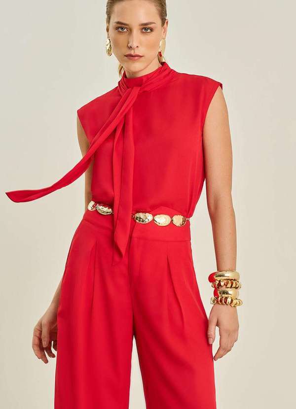 Maria.valentina - Blusa Maria.Valentina Solta Gola Alta Manga Curta Padrão Vermelho Vermelho