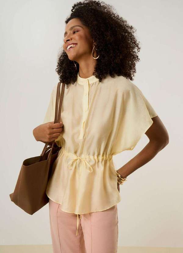 Maria.valentina - Blusa Maria.Valentina Solta Gola Padre Manga Curta Padrão Amarelo Amarelo