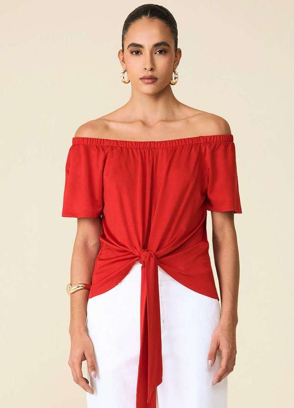 Maria.valentina - Blusa Maria.Valentina Solta Ombro a Ombro Manga Curta Padrão Verm Vermelho 2