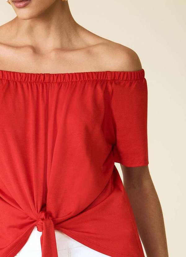 Maria.valentina - Blusa Maria.Valentina Solta Ombro a Ombro Manga Curta Padrão Verm Vermelho 3