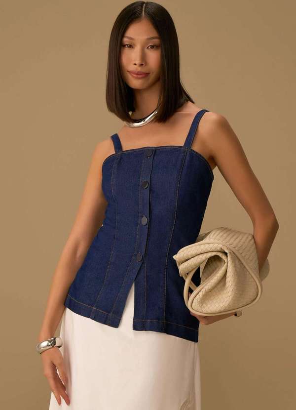 Maria.valentina - Blusa Maria.Valentina Solta Ombro a Ombro Manga Curta Alongada Az Azul