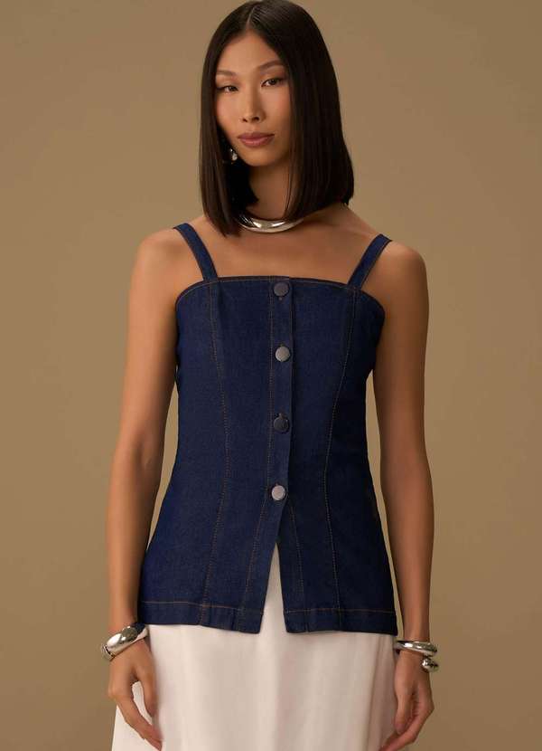 Maria.valentina - Blusa Maria.Valentina Solta Ombro a Ombro Manga Curta Alongada Az Azul 2