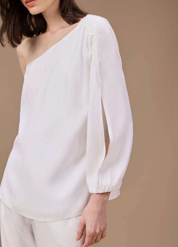 Maria.valentina - Blusa Maria.Valentina Solta um Ombro Só Manga Longa Padrão Off Wh Branco 3