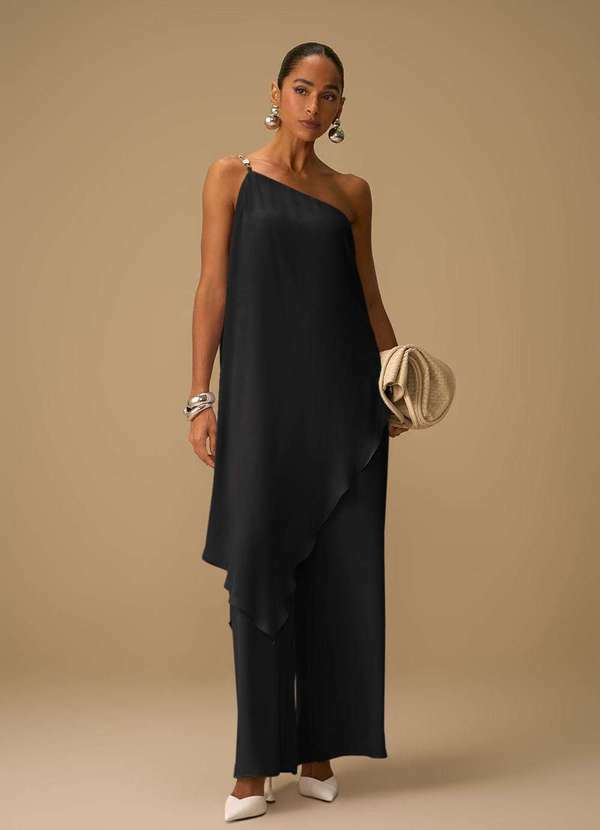 Maria.valentina - Blusa Maria.Valentina Solta um Ombro Só sem Alça Alongada Preto Preto