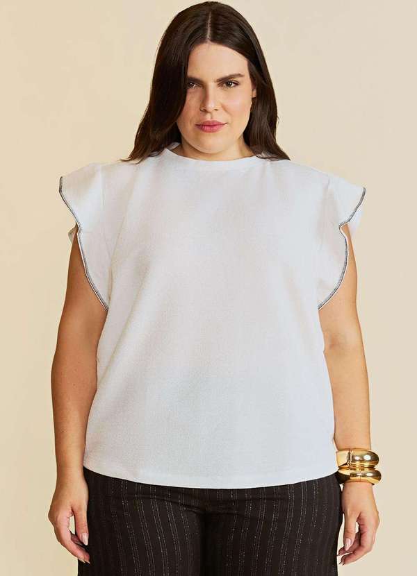 Maria.valentina - Blusa Solta Decote Careca Manga Curta Padrão Branco Branco 2